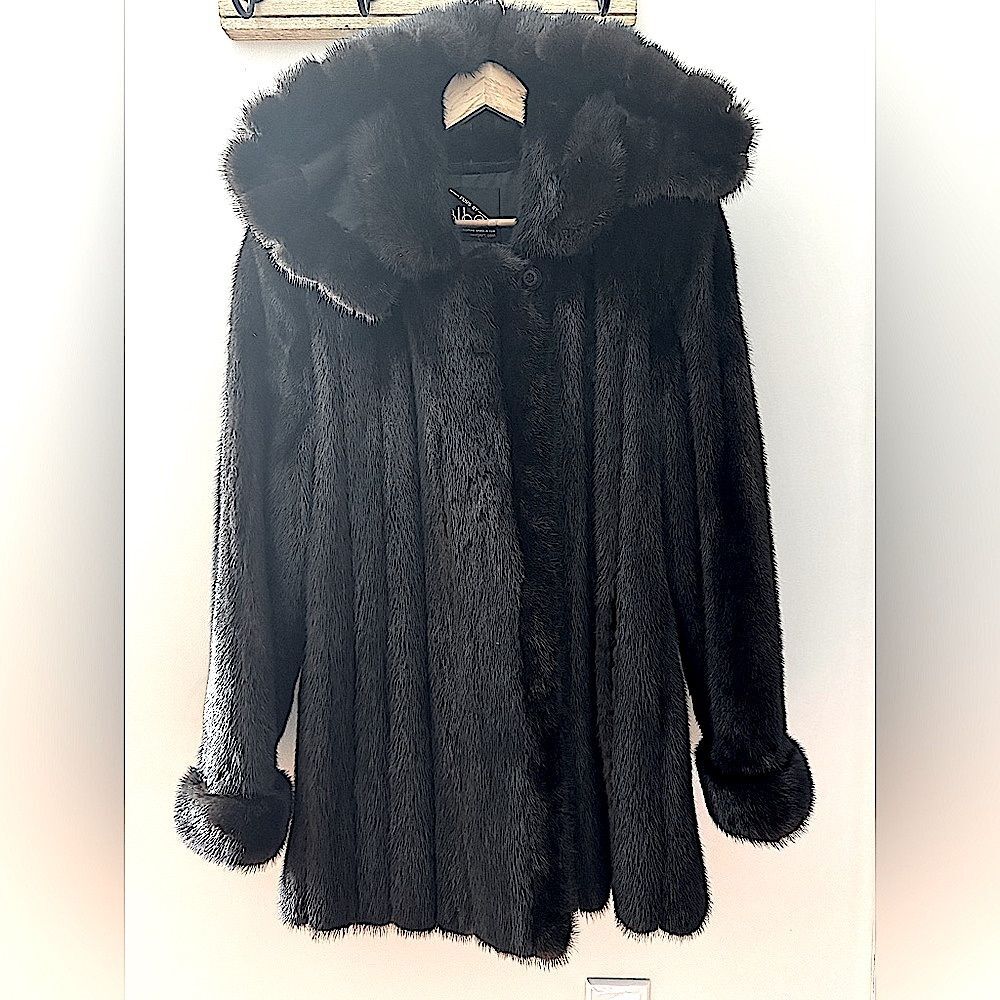Vintage Furs by Albe Mahogany Mink Removable Hood Fur Coat Jacket Size L / XL